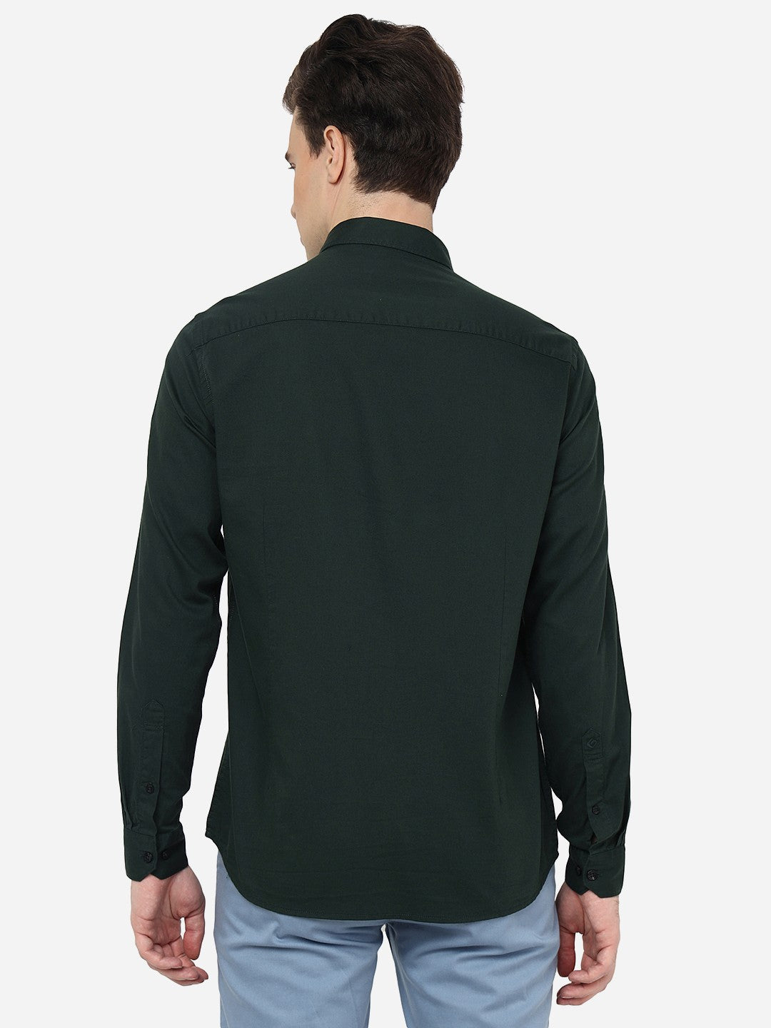 Bottle Green Solid Smart Fit Semi Casual Shirt | Pehervi