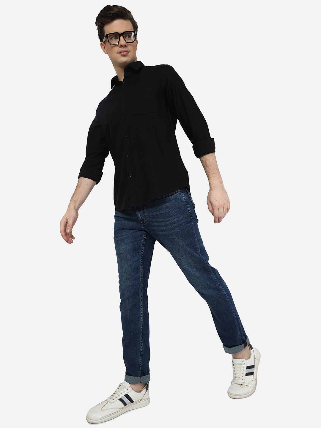 Black Solid Smart Fit Semi Casual Shirt | Pehervi