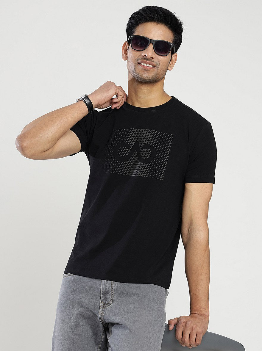 Black Printed Slim Fit T-Shirt | pehervi