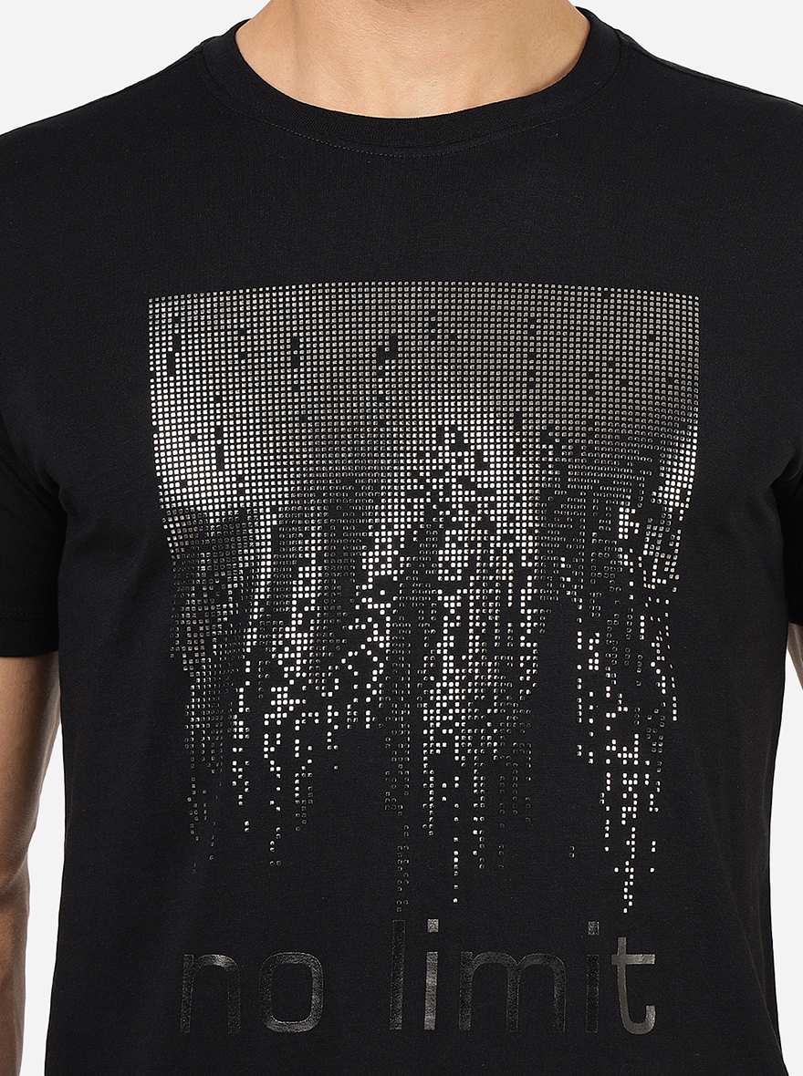 Black Printed Slim Fit T-Shirt | pehervi
