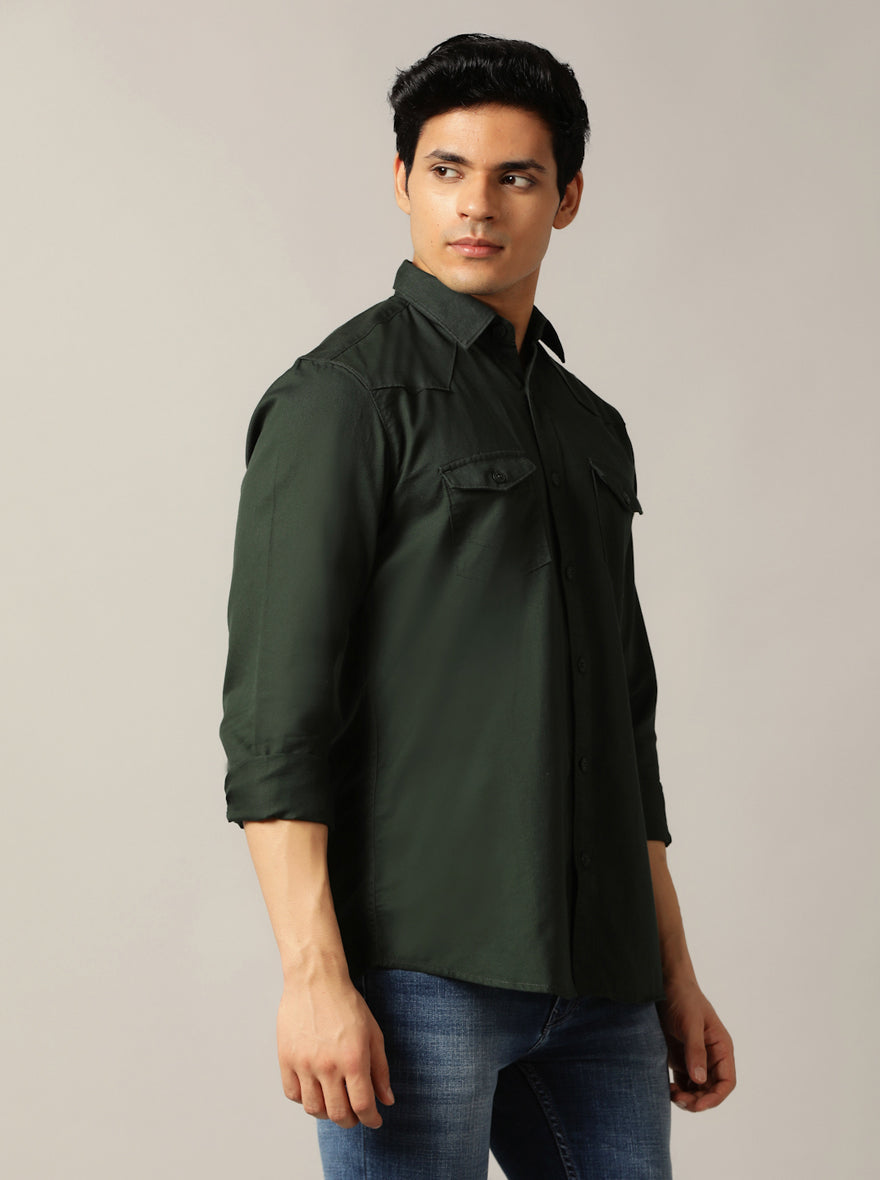 Dark Olive Solid Slim Fit Casual Shirt | pehervi