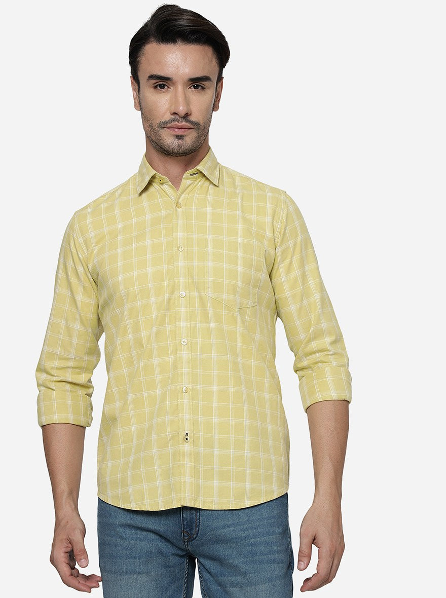 Cream Checked Smart Fit Semi Casual Shirt | Pehervi