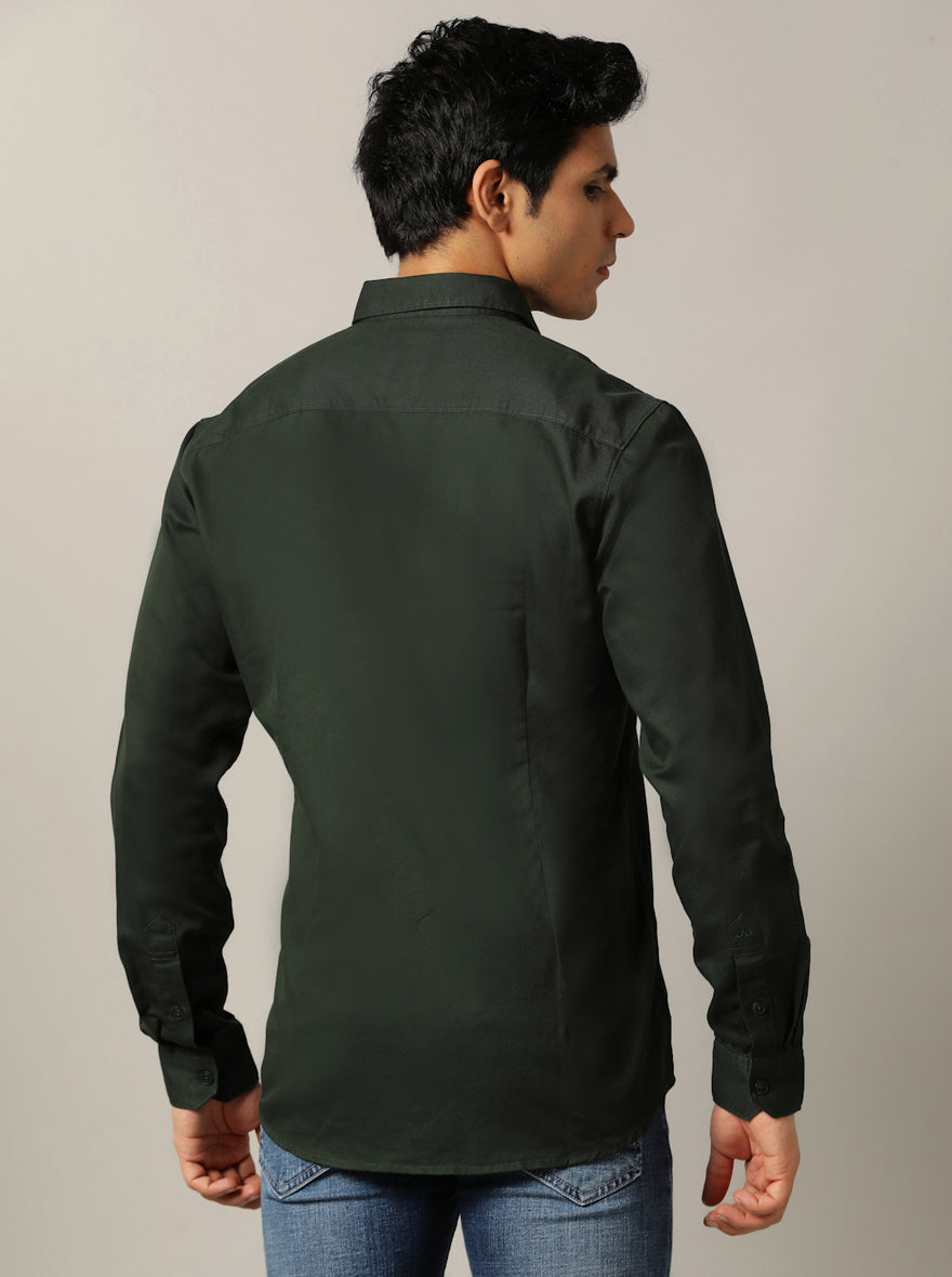 Dark Olive Solid Slim Fit Casual Shirt | pehervi