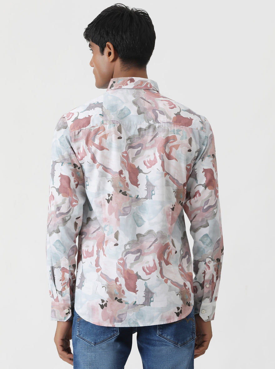 Dusky Pink Printed Slim Fit Casual Shirt | pehervi