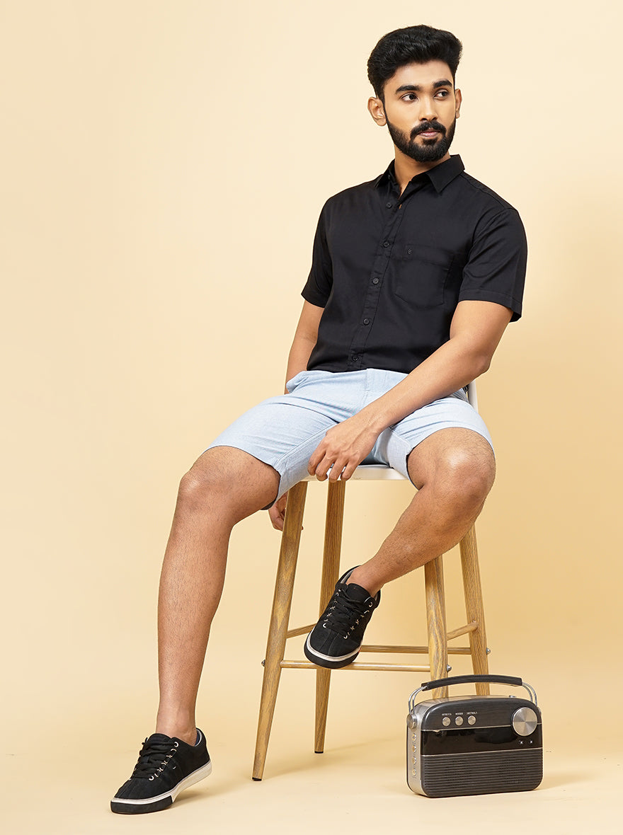 Black Solid Slim Fit Casual Shirt | pehervi