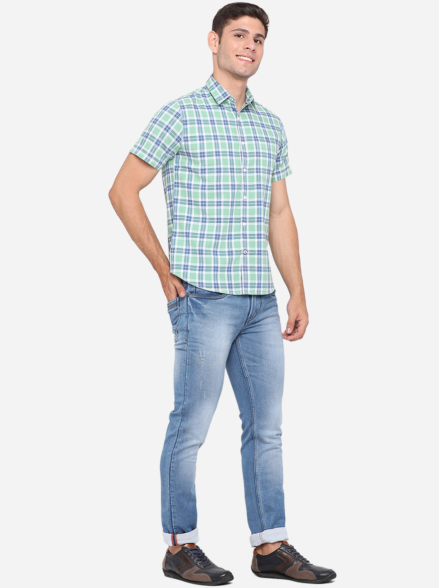 Fair Green Checked Slim Fit Semi Casual Shirt | Pehervi