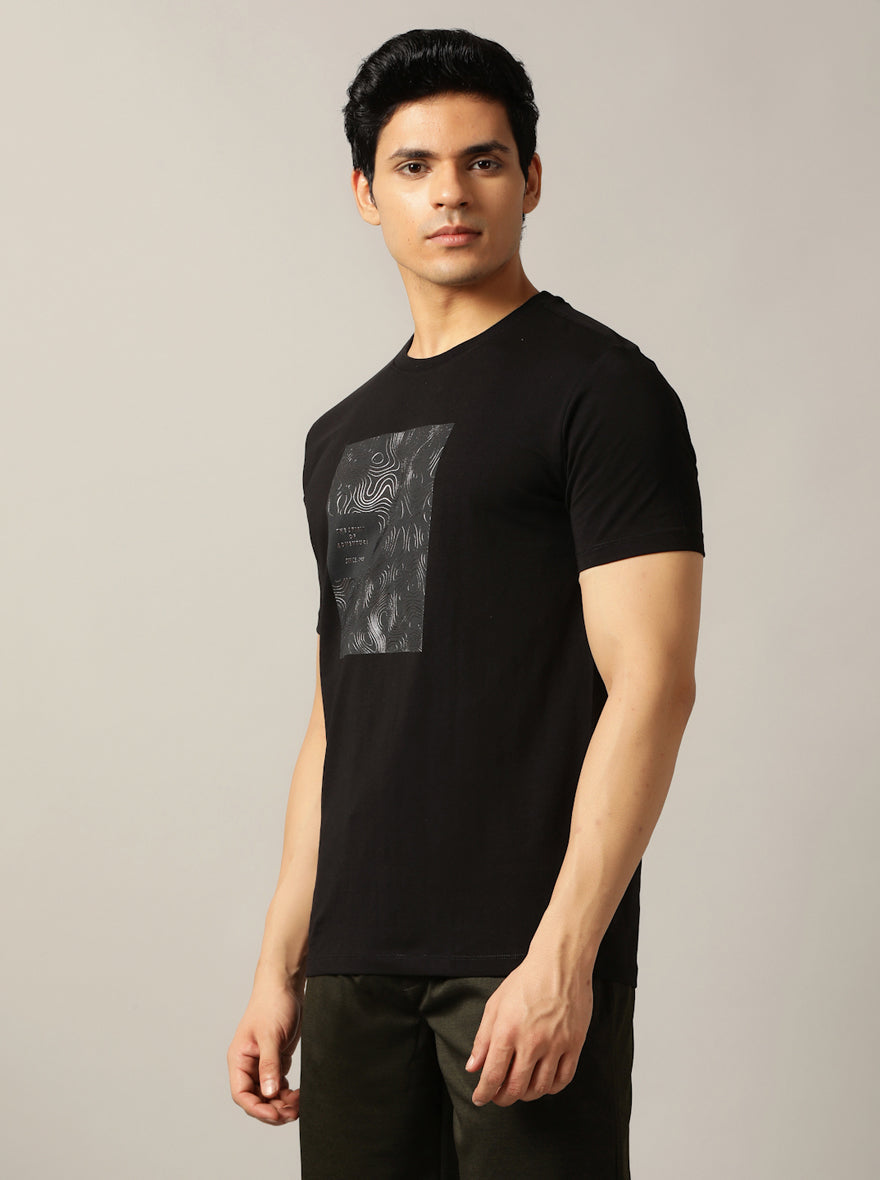 Black Printed Slim Fit T-Shirt | pehervi
