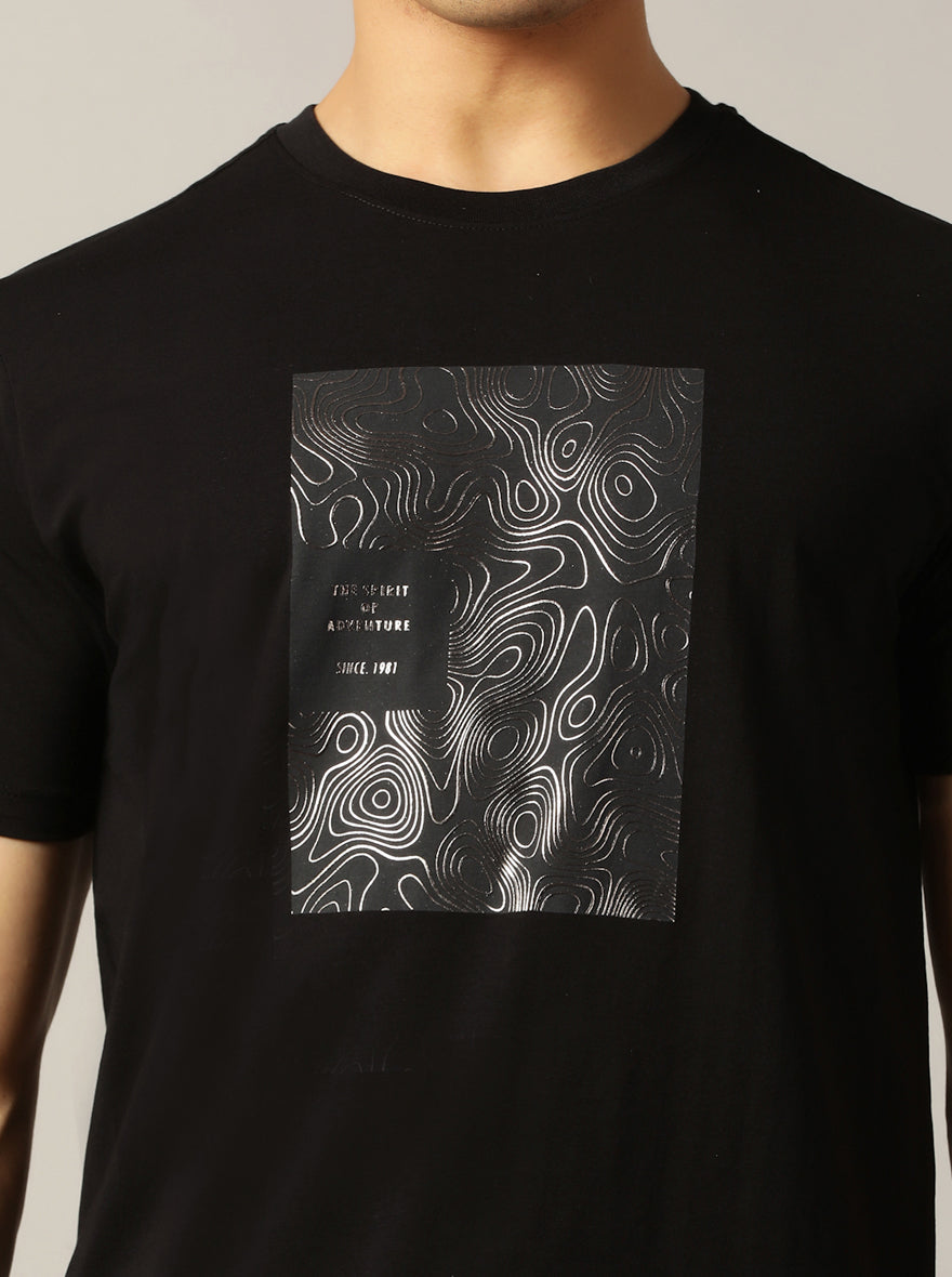 Black Printed Slim Fit T-Shirt | pehervi