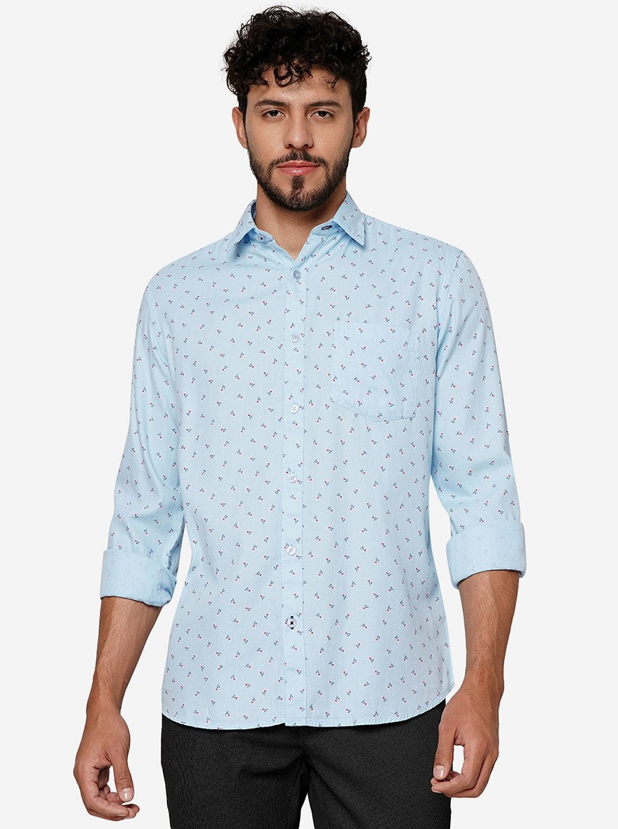Blue Printed Smart Fit Semi Casual Shirt | Pehervi