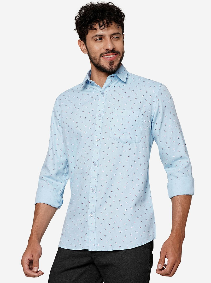 Blue Printed Smart Fit Semi Casual Shirt | Pehervi
