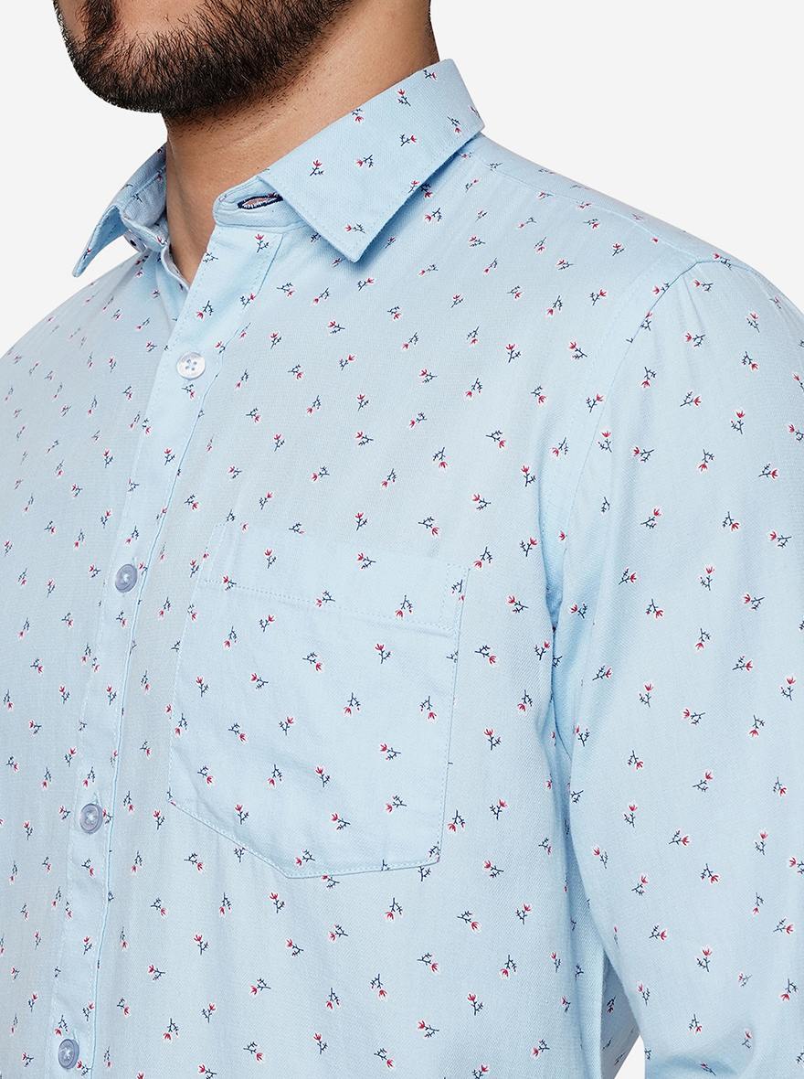 Blue Printed Smart Fit Semi Casual Shirt | Pehervi