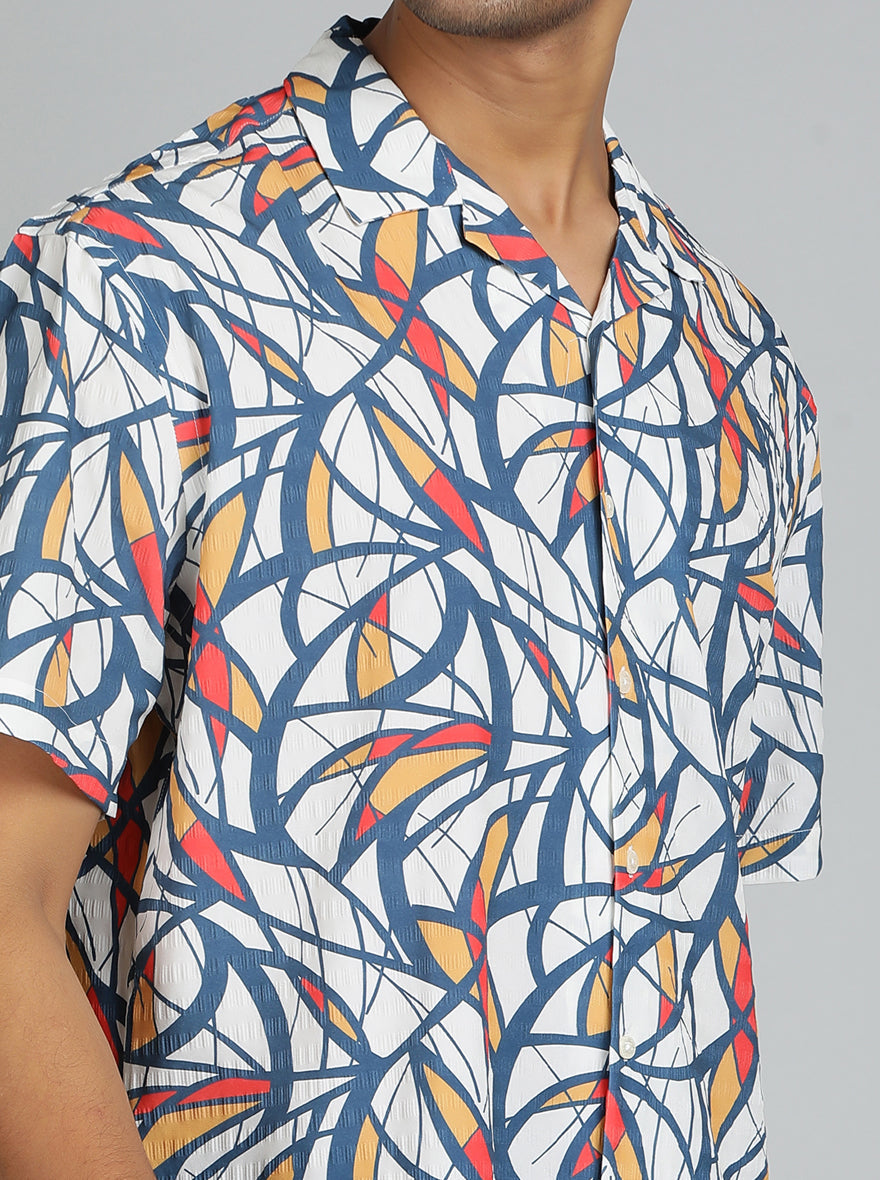 Blue Printed Slim Fit Casual Shirt | pehervi