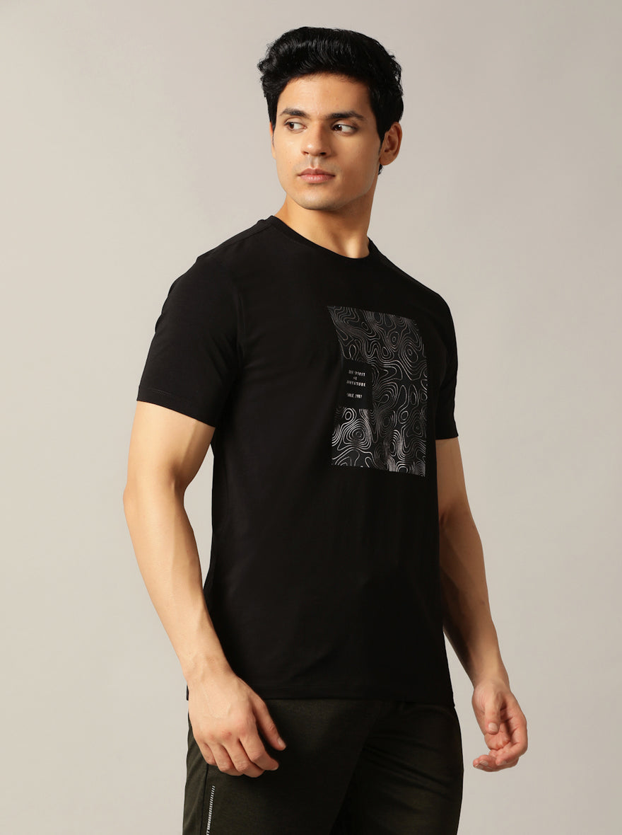 Black Printed Slim Fit T-Shirt | pehervi