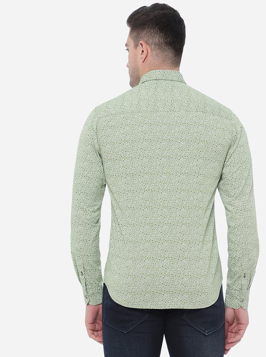 Fair Green Printed Slim Fit Semi Casual Shirt | Pehervi