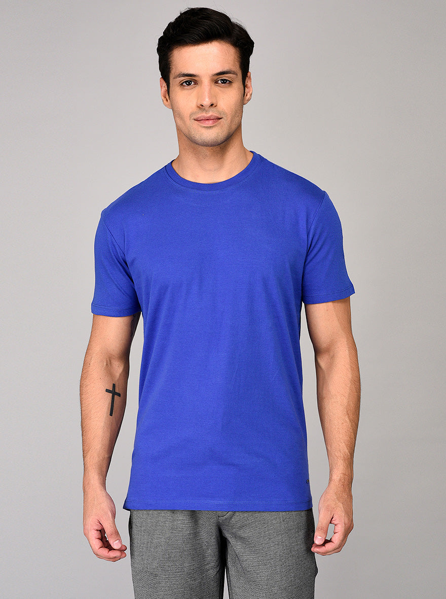 Blue Slim Fit Round Neck T-shirt | pehervi