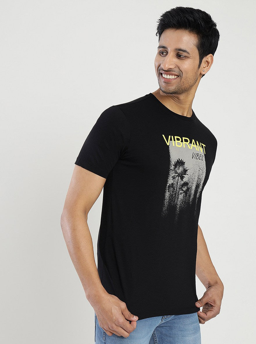 Black Printed Slim Fit T-Shirt | pehervi