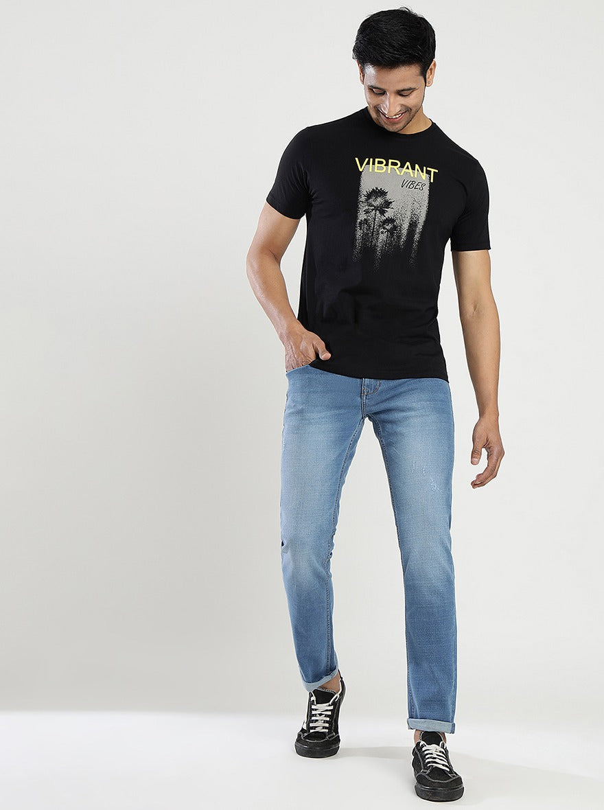 Black Printed Slim Fit T-Shirt | pehervi