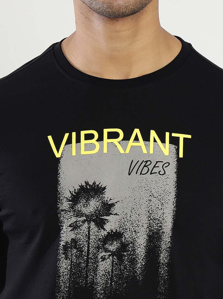 Black Printed Slim Fit T-Shirt | pehervi