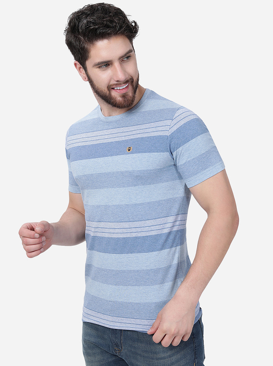 Blue Striped Slim Fit T-Shirt | pehervi