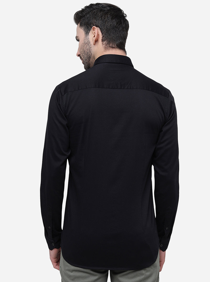 Black Solid Slim Fit Semi Casual Shirt | Pehervi