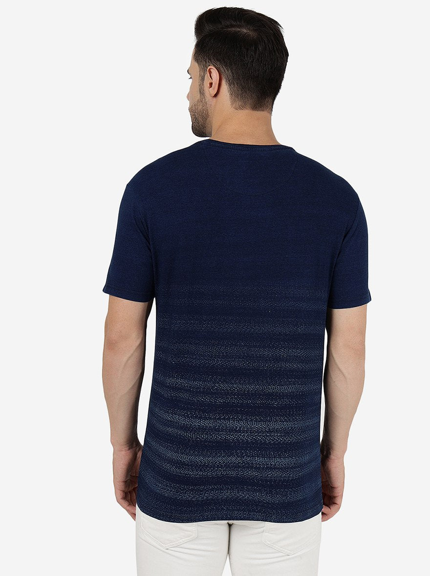 Denim Blue Solid Slim Fit T-Shirt | pehervi