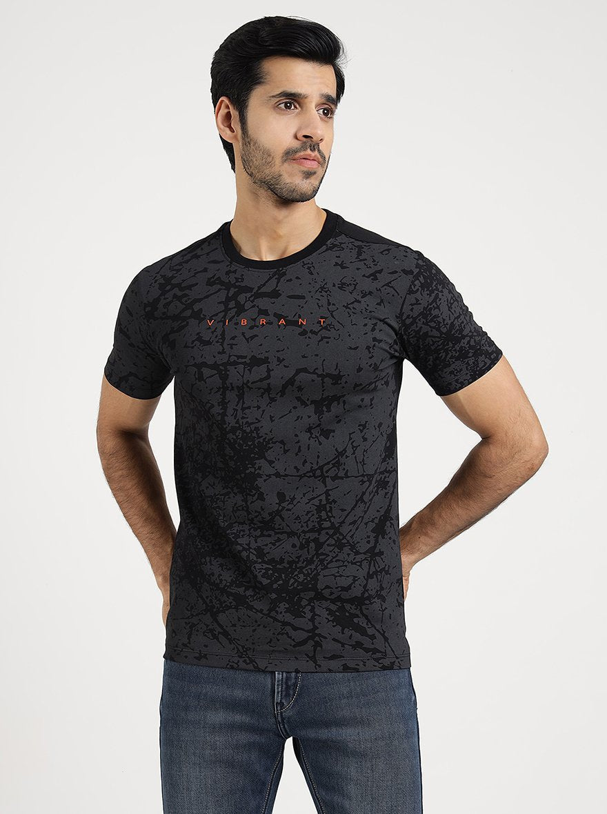 Black Printed Slim Fit T-Shirt | pehervi