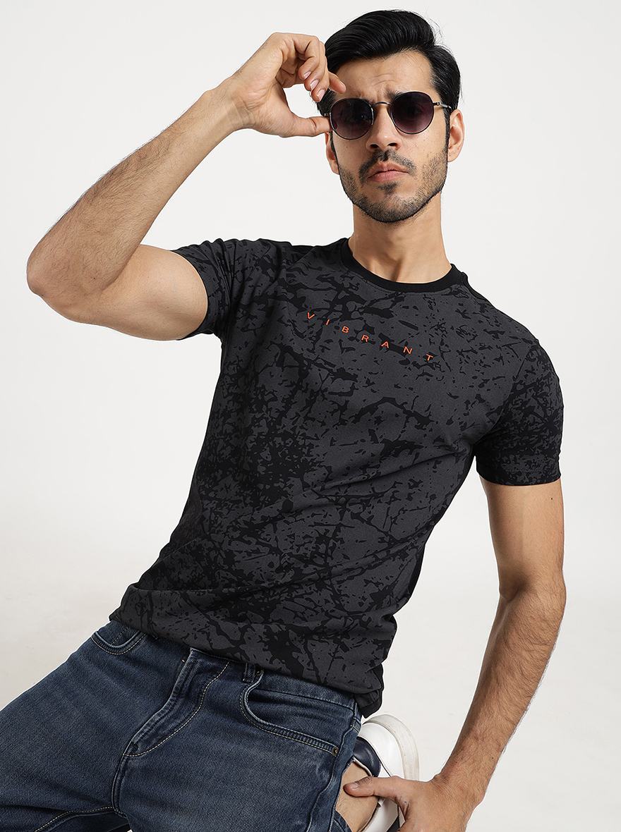 Black Printed Slim Fit T-Shirt | pehervi