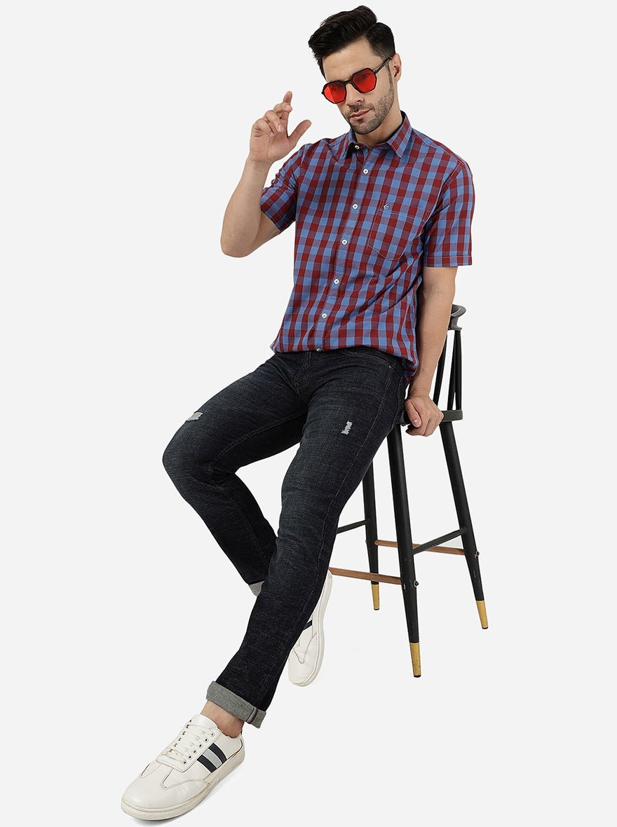 Bonnie Blue Checked Smart Fit Semi Casual Shirt | Pehervi