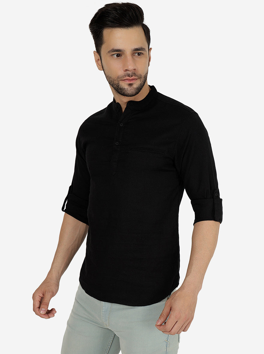 Black Solid Slim Fit Semi Casual Shirt | Pehervi