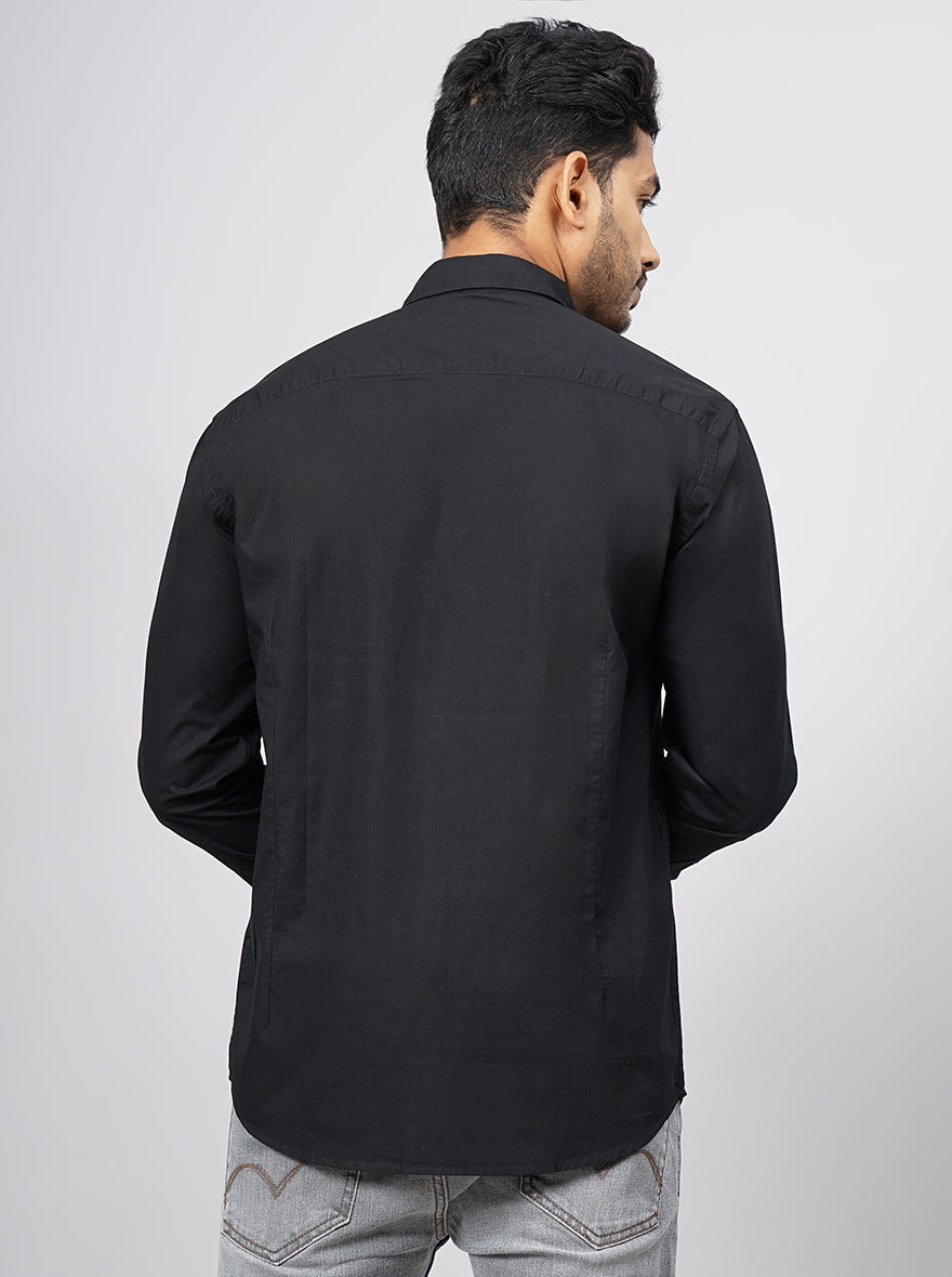 Black Solid Smart Fit Semi Casual Shirt | Pehervi