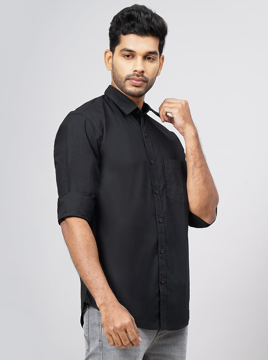 Black Solid Smart Fit Semi Casual Shirt | Pehervi