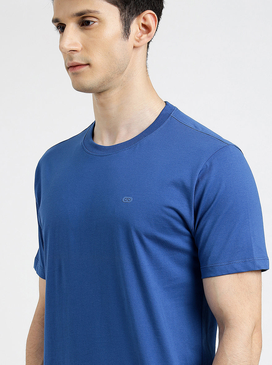 Blue Solid Slim Fit T-Shirt | pehervi