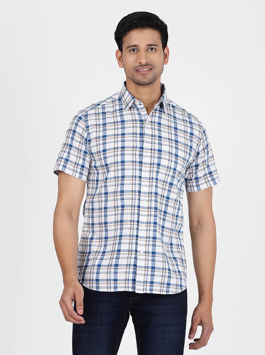 Blue Checked Slim Fit Casual Shirt | pehervi