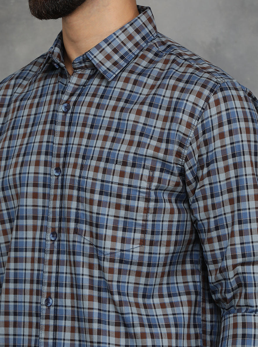 Blue Checked Slim Fit Casual Shirt | pehervi