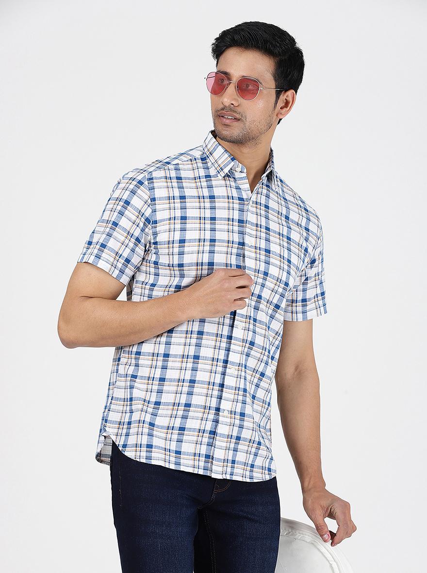 Blue Checked Slim Fit Casual Shirt | pehervi