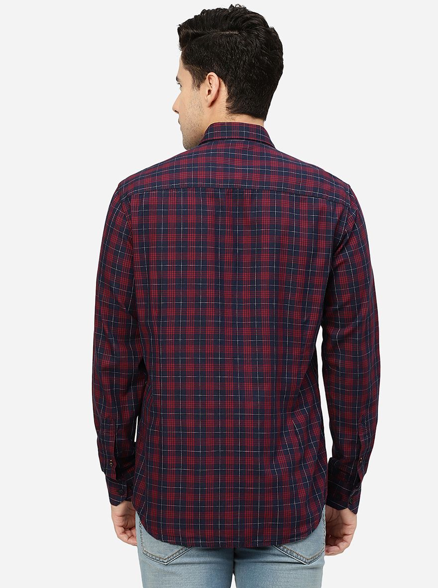 Blue & Red Checked Smart Fit Semi Casual Shirt | Pehervi