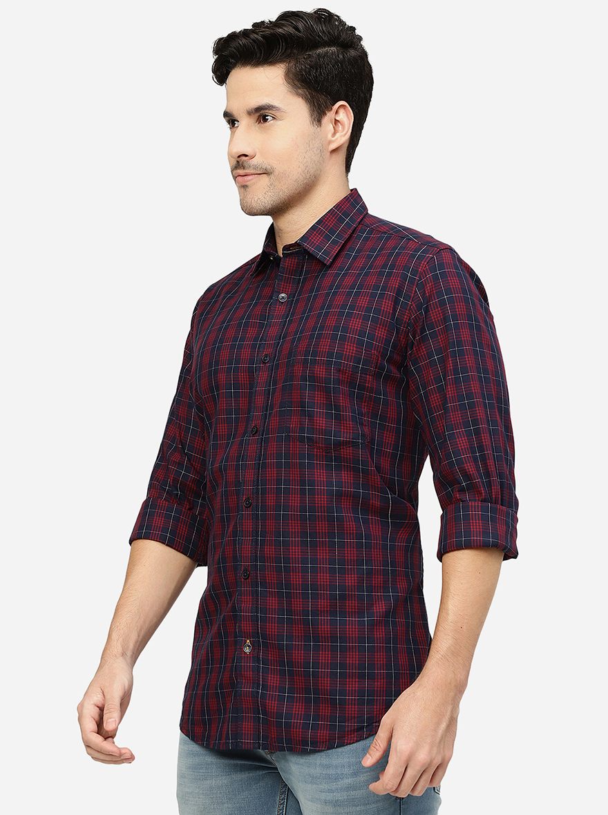 Blue & Red Checked Smart Fit Semi Casual Shirt | Pehervi