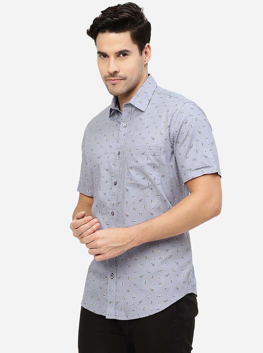 Blue Printed Smart Fit Semi Casual Shirt | Pehervi