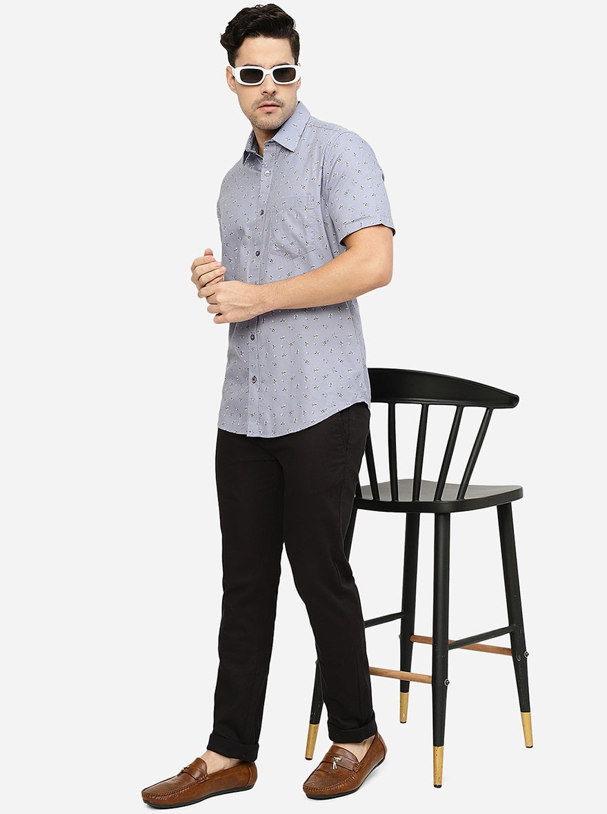 Blue Printed Smart Fit Semi Casual Shirt | Pehervi