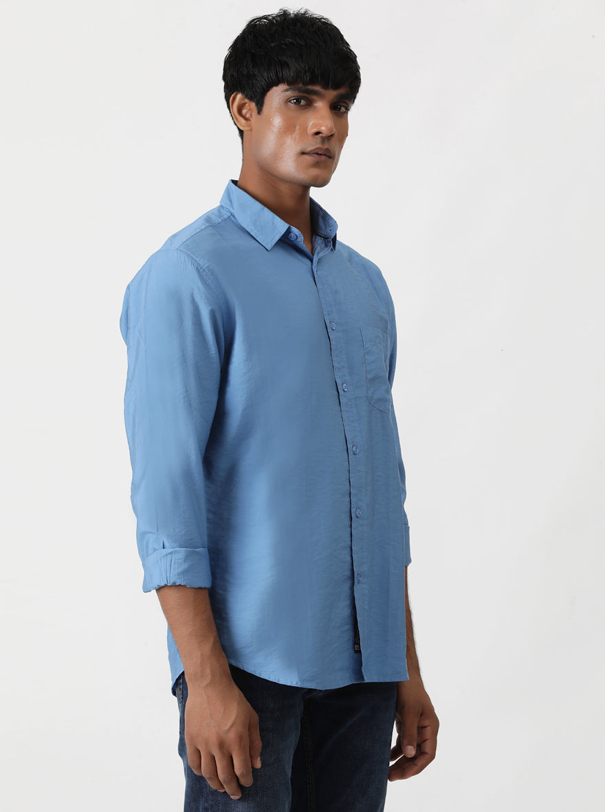 Blue Solid Slim Fit Casual Shirt | pehervi
