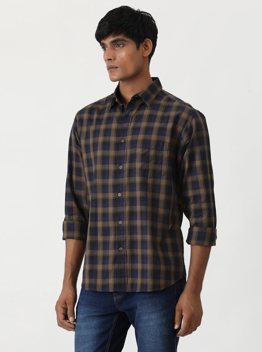 Blue Checked Slim Fit Casual Shirt | pehervi
