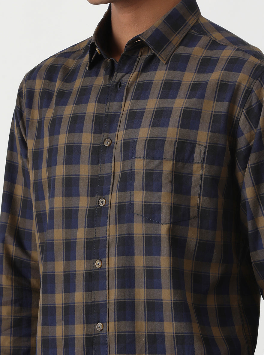 Blue Checked Slim Fit Casual Shirt | pehervi