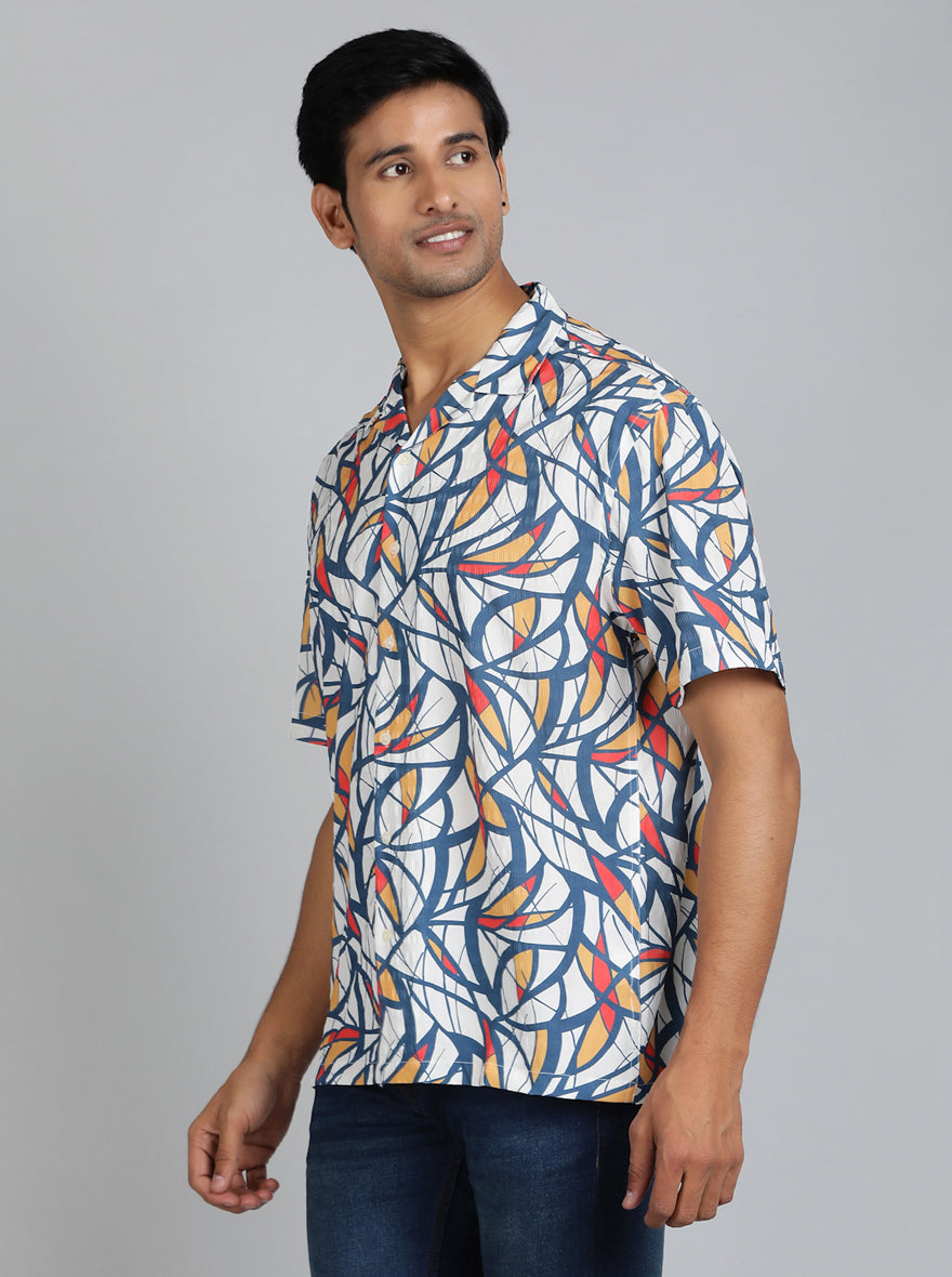 Blue Printed Slim Fit Casual Shirt | pehervi