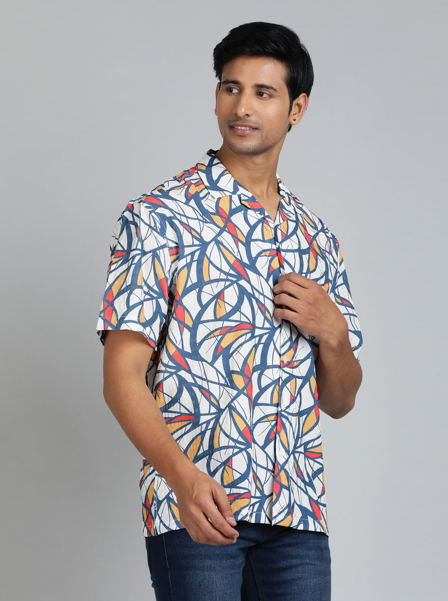 Blue Printed Slim Fit Casual Shirt | pehervi