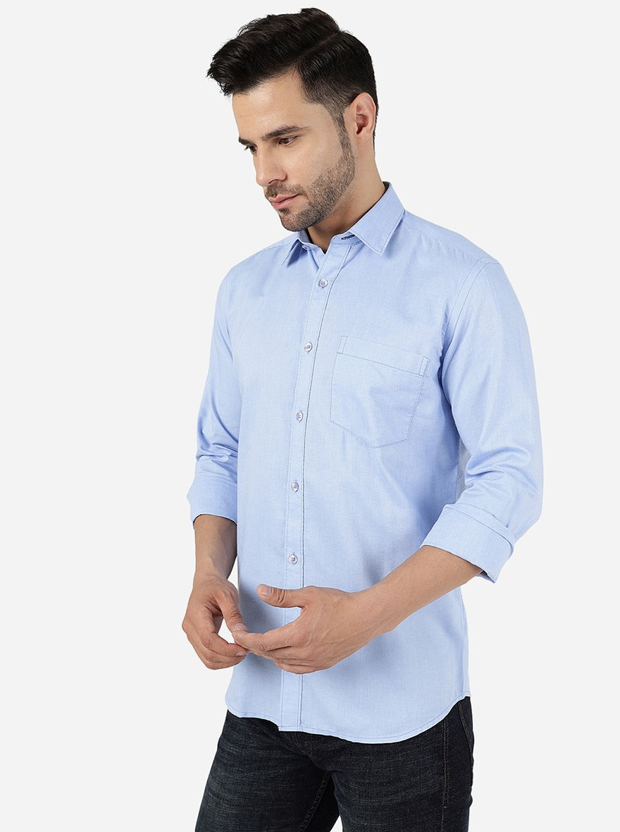 Blue Solid Smart Fit Semi Casual Shirt | Pehervi