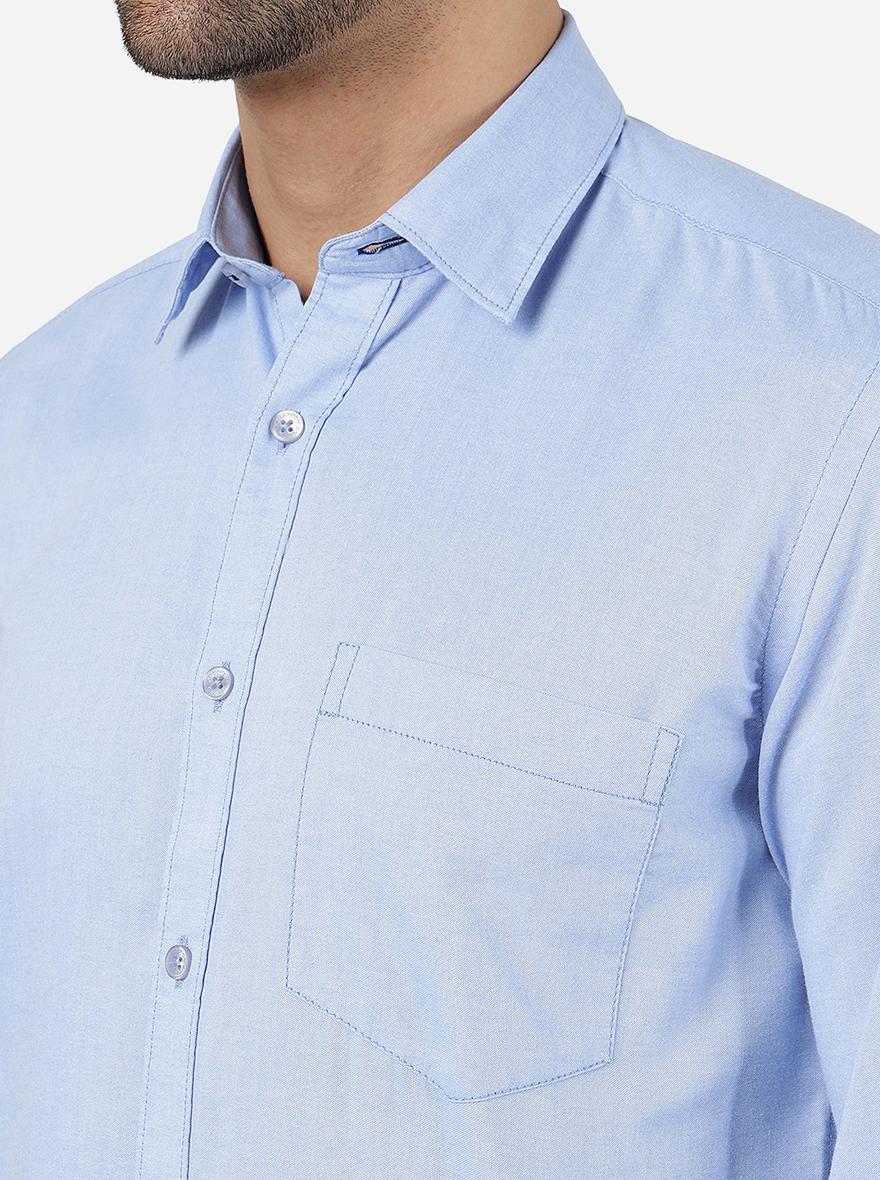 Blue Solid Smart Fit Semi Casual Shirt | Pehervi