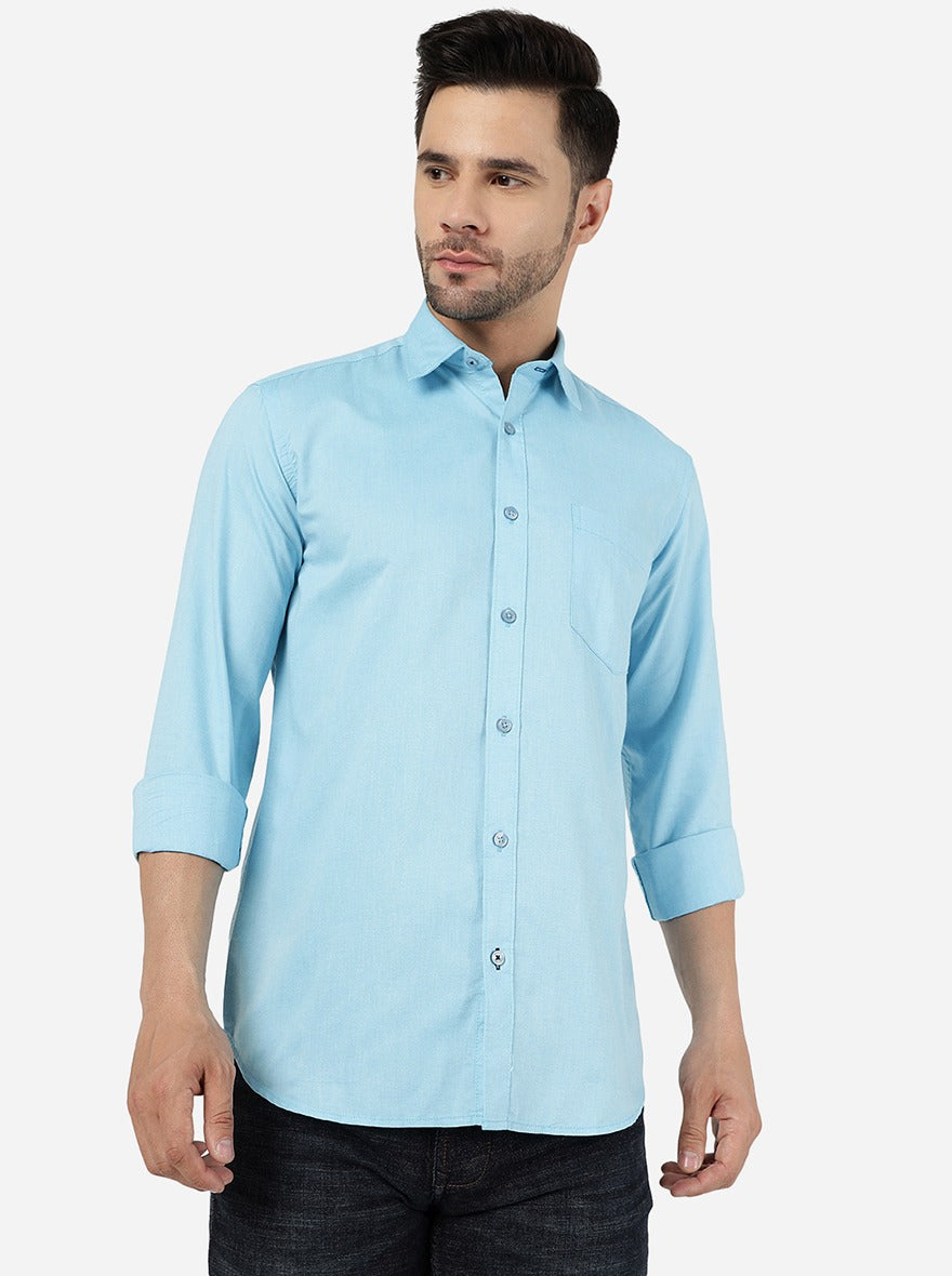 Blue Solid Smart Fit Semi Casual Shirt | Pehervi