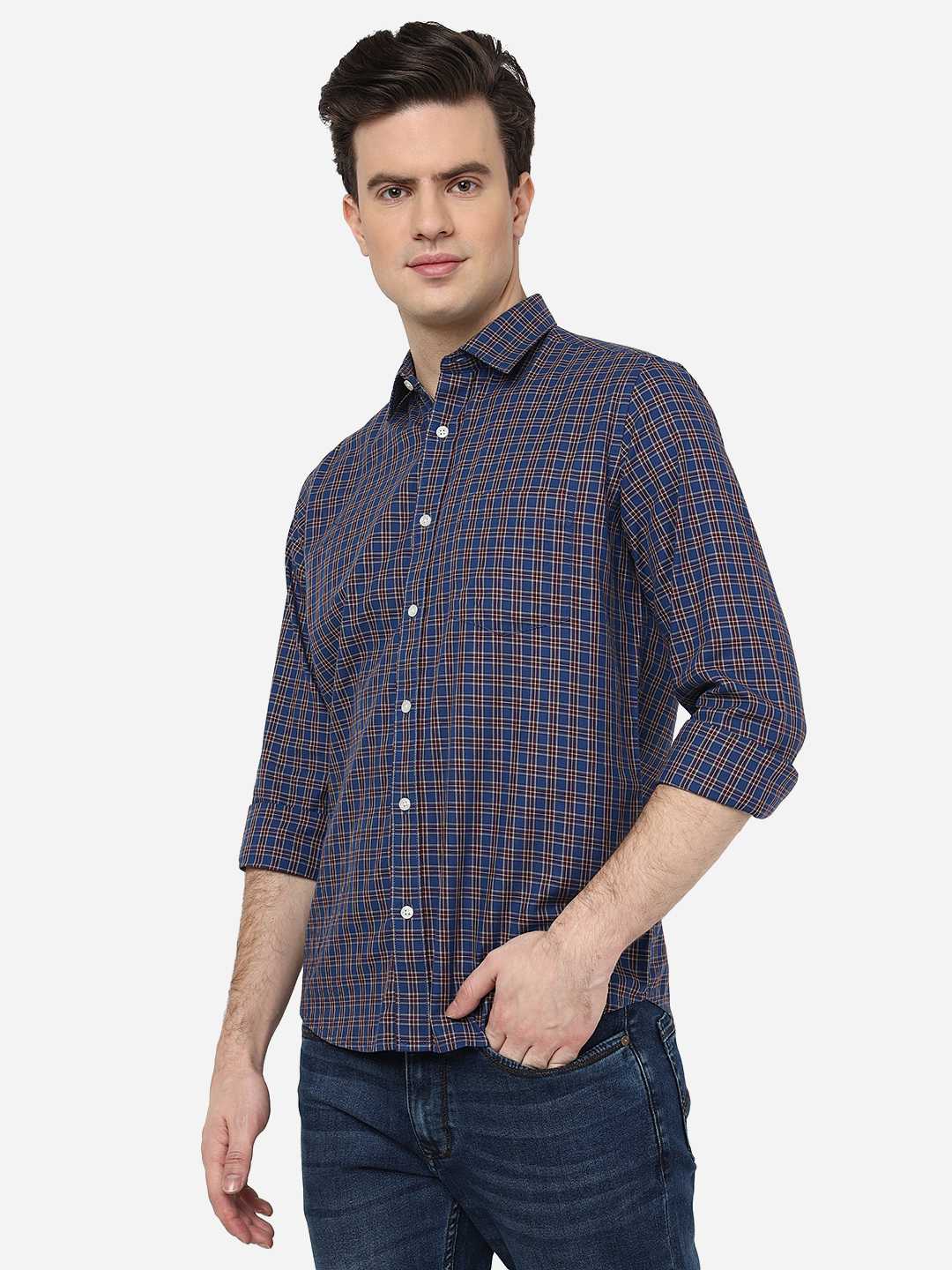 Dutch Blue Checked Smart Fit Semi Casual Shirt | Pehervi