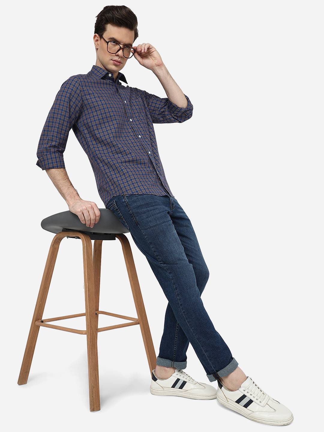 Dutch Blue Checked Smart Fit Semi Casual Shirt | Pehervi