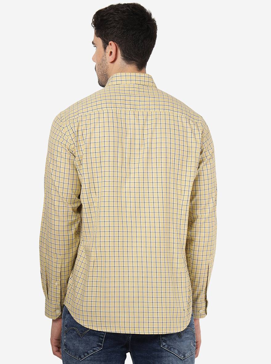 Cream Checked Smart Fit Semi Casual Shirt | Pehervi